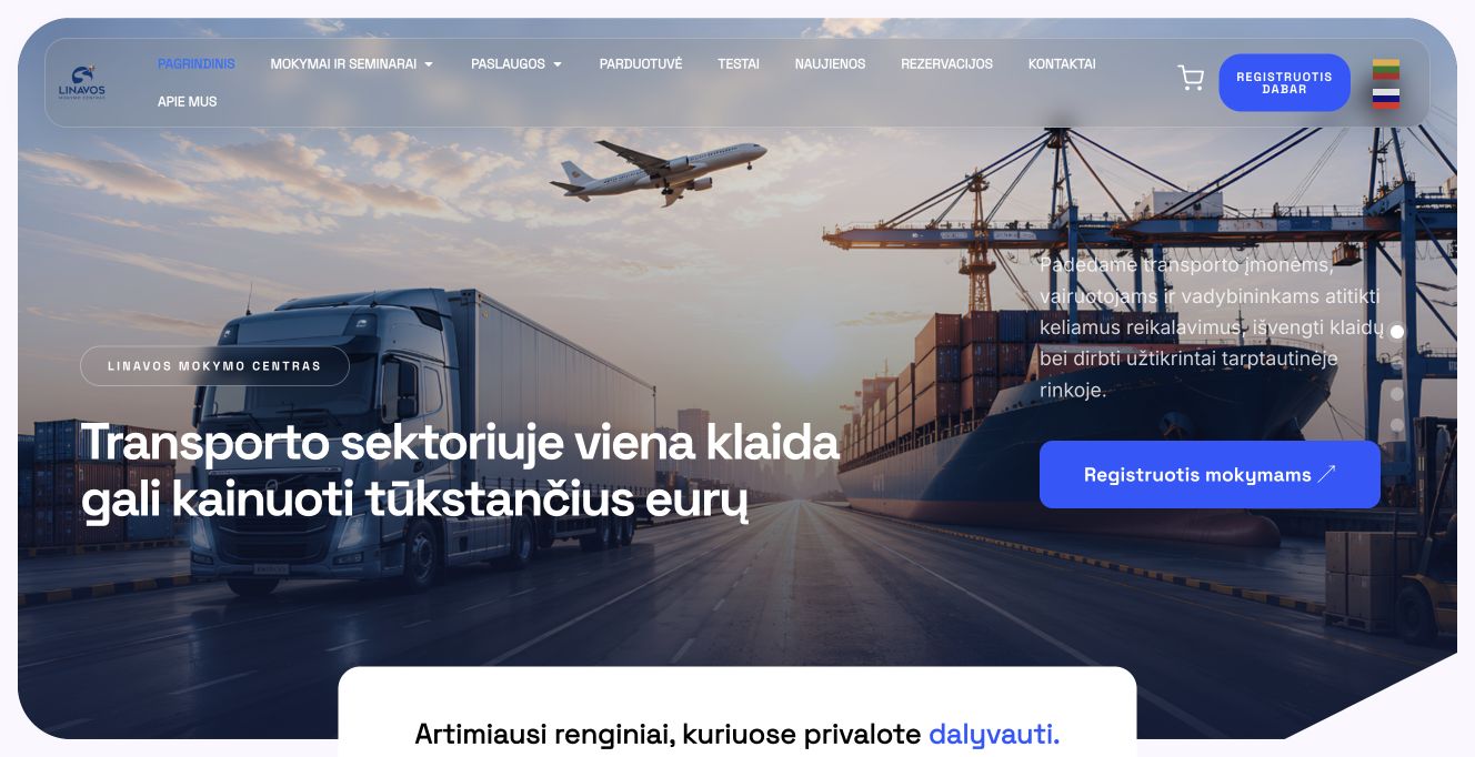 LINAVOS" MOKYMO CENTRAS · Website screenshot