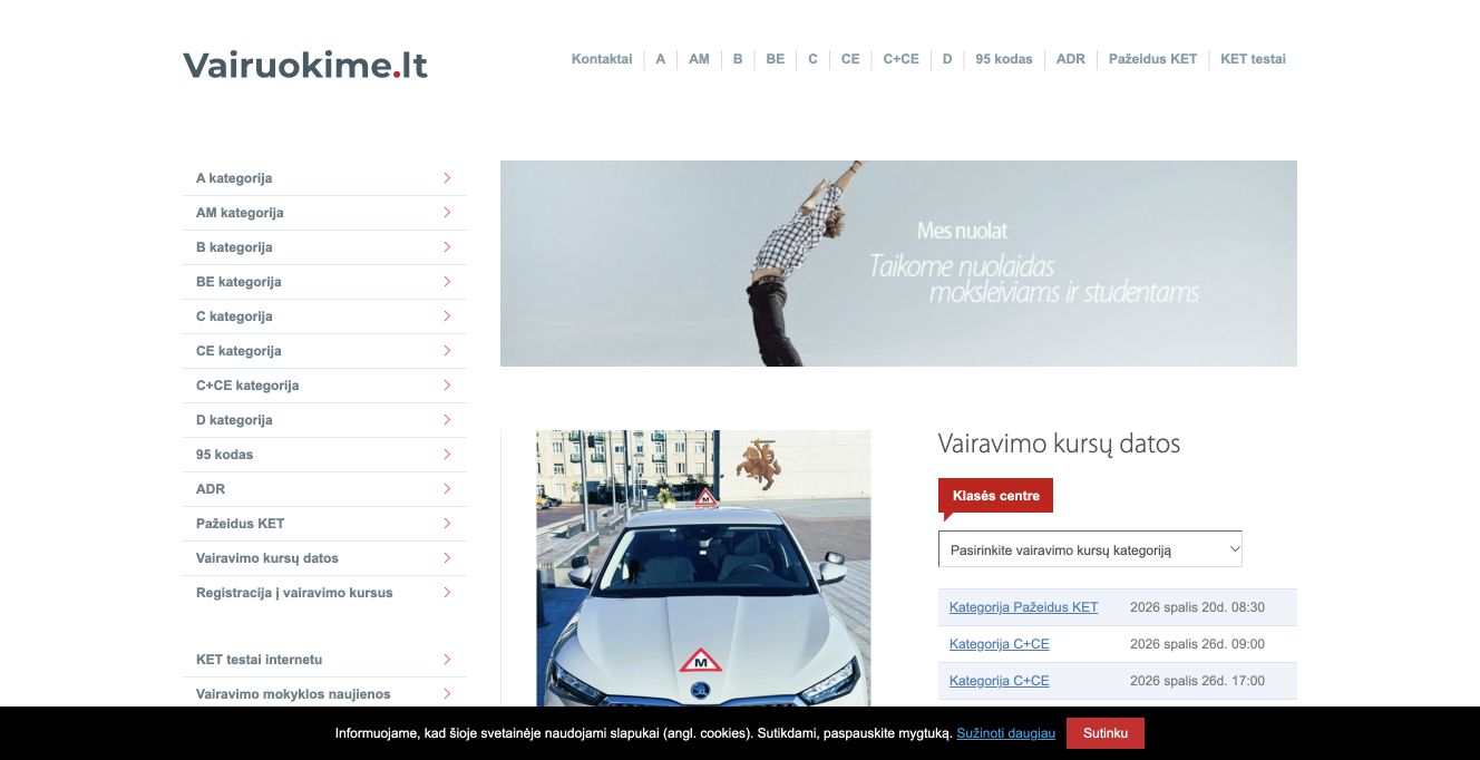 Petro Kriščiūno vairuotojų ruošimo įmonė · Website screenshot
