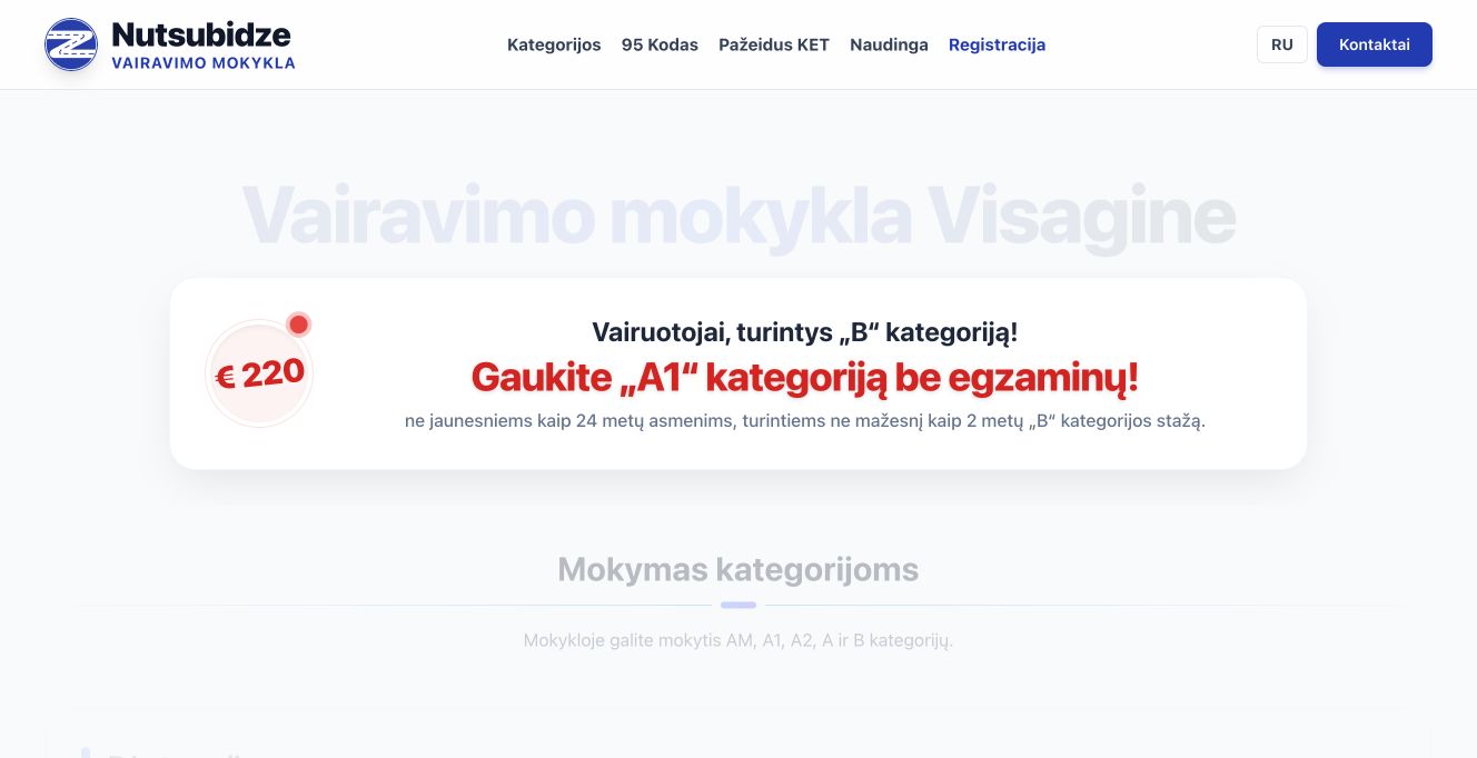 IĮ NUTSUBIDZE VAIRAVIMO MOKYKLA · Website screenshot