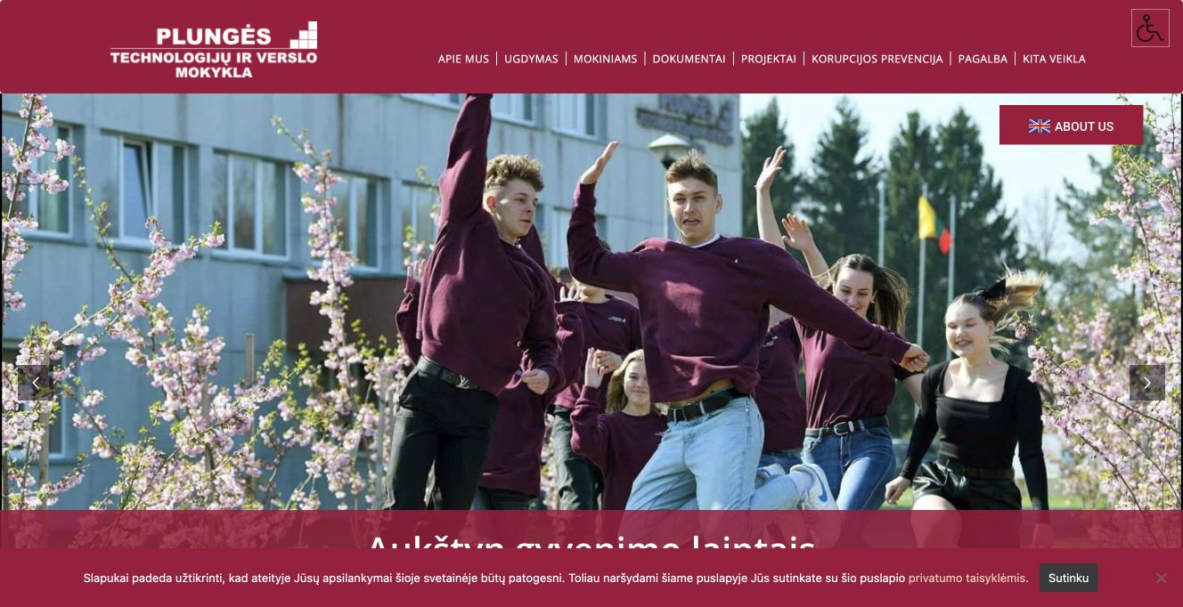 Plungės technologijų ir verslo mokykla · Website screenshot