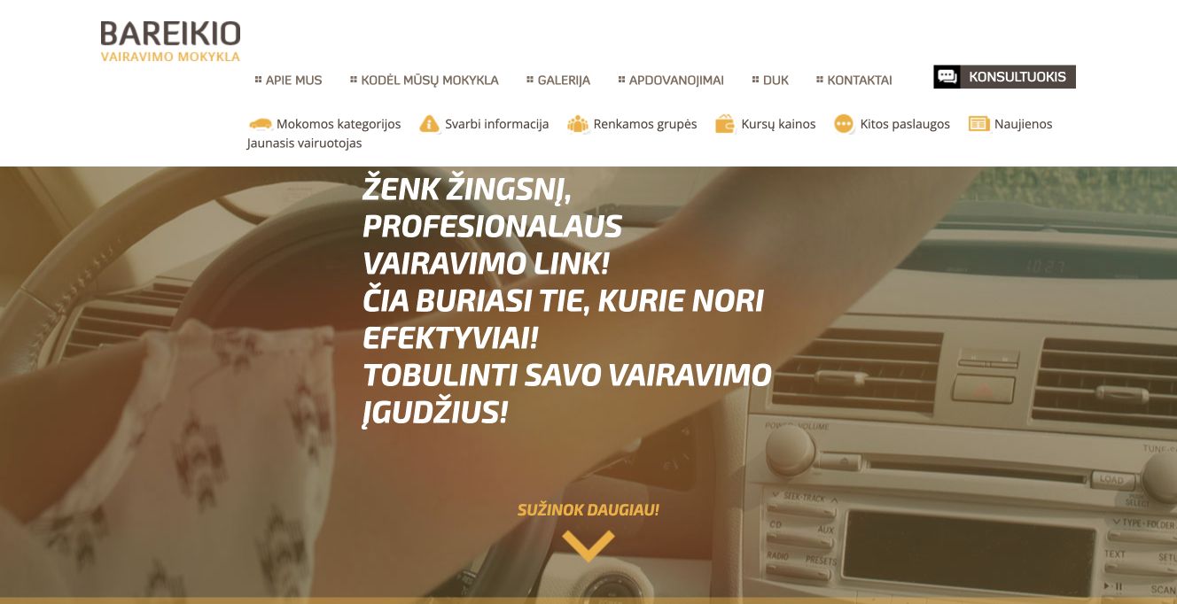 Bareikio vairavimo mokykla · Website screenshot