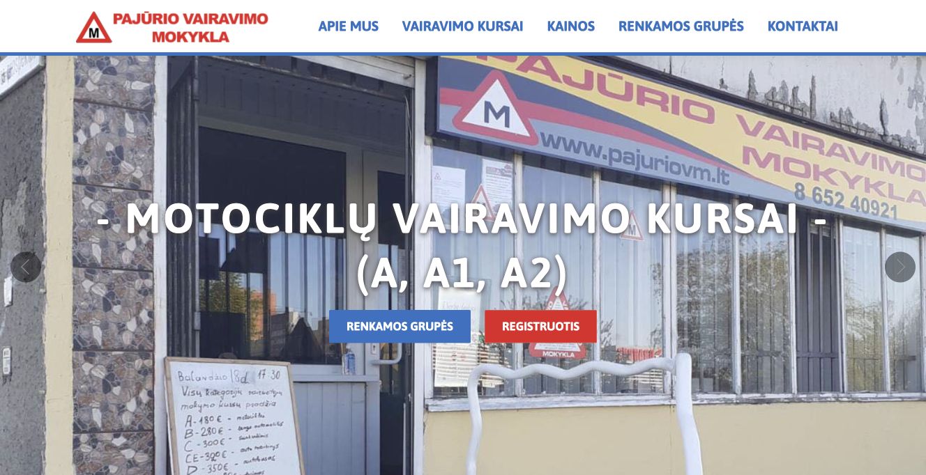 Pajūrio vairavimo mokykla · Website screenshot