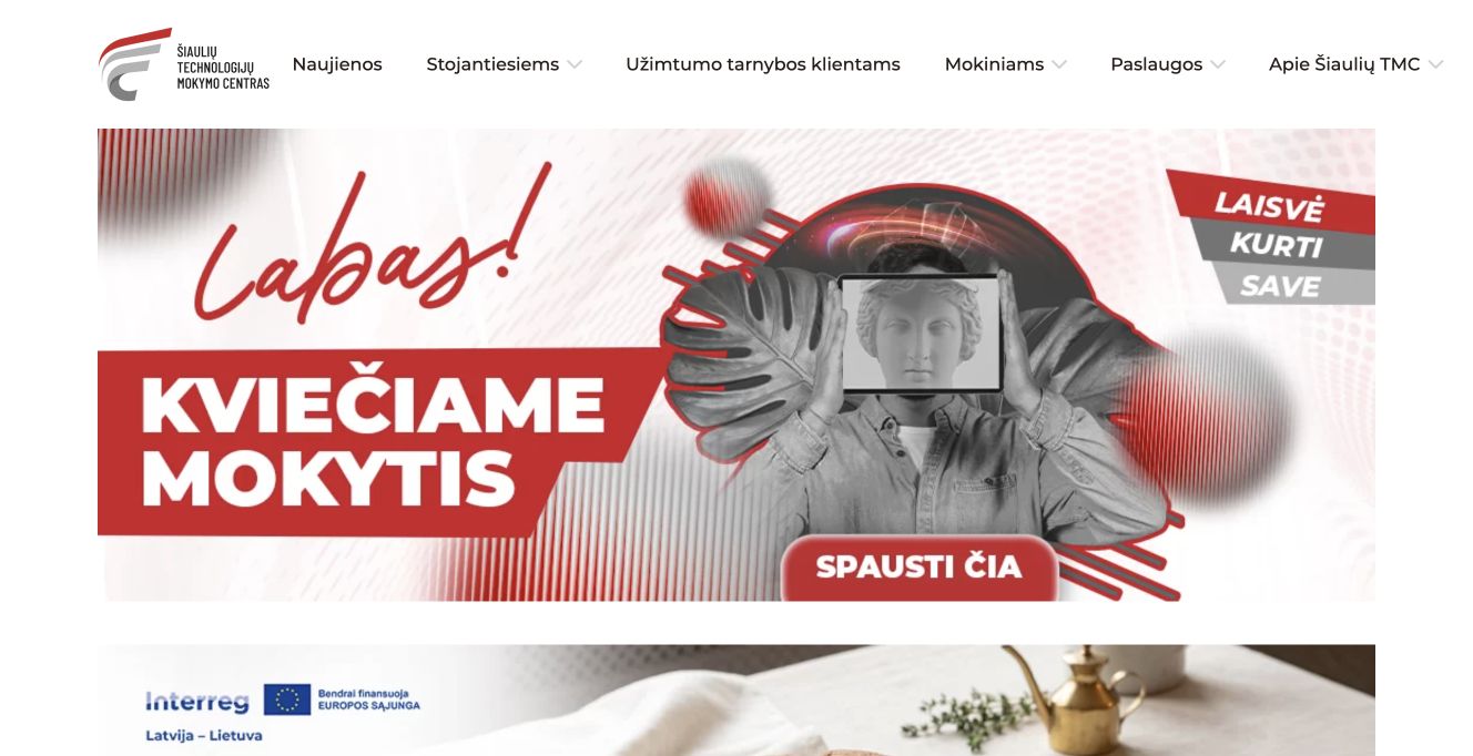 Šiaulių technologijų mokymo centras · Website screenshot